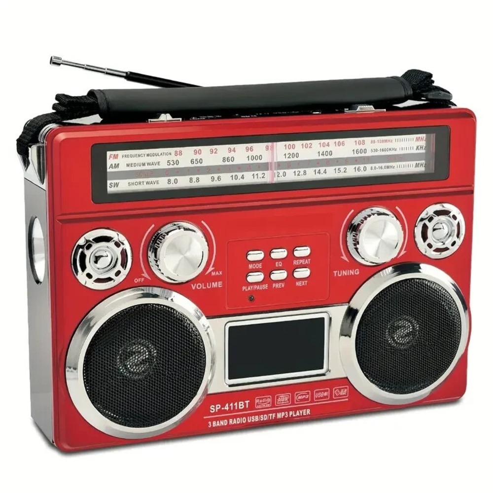 Solar Rechargeable Portable Bluetooth Radio AM/FM/SW 3-Band MP3 Player LED Light